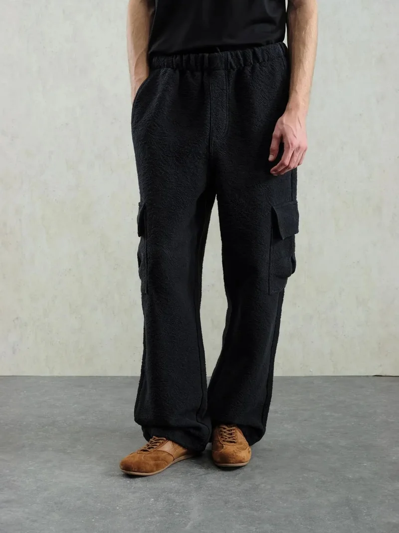 Giesto Black GIESTO Wide Leg Textured Pull-On Pants for Men | Best Price UAE